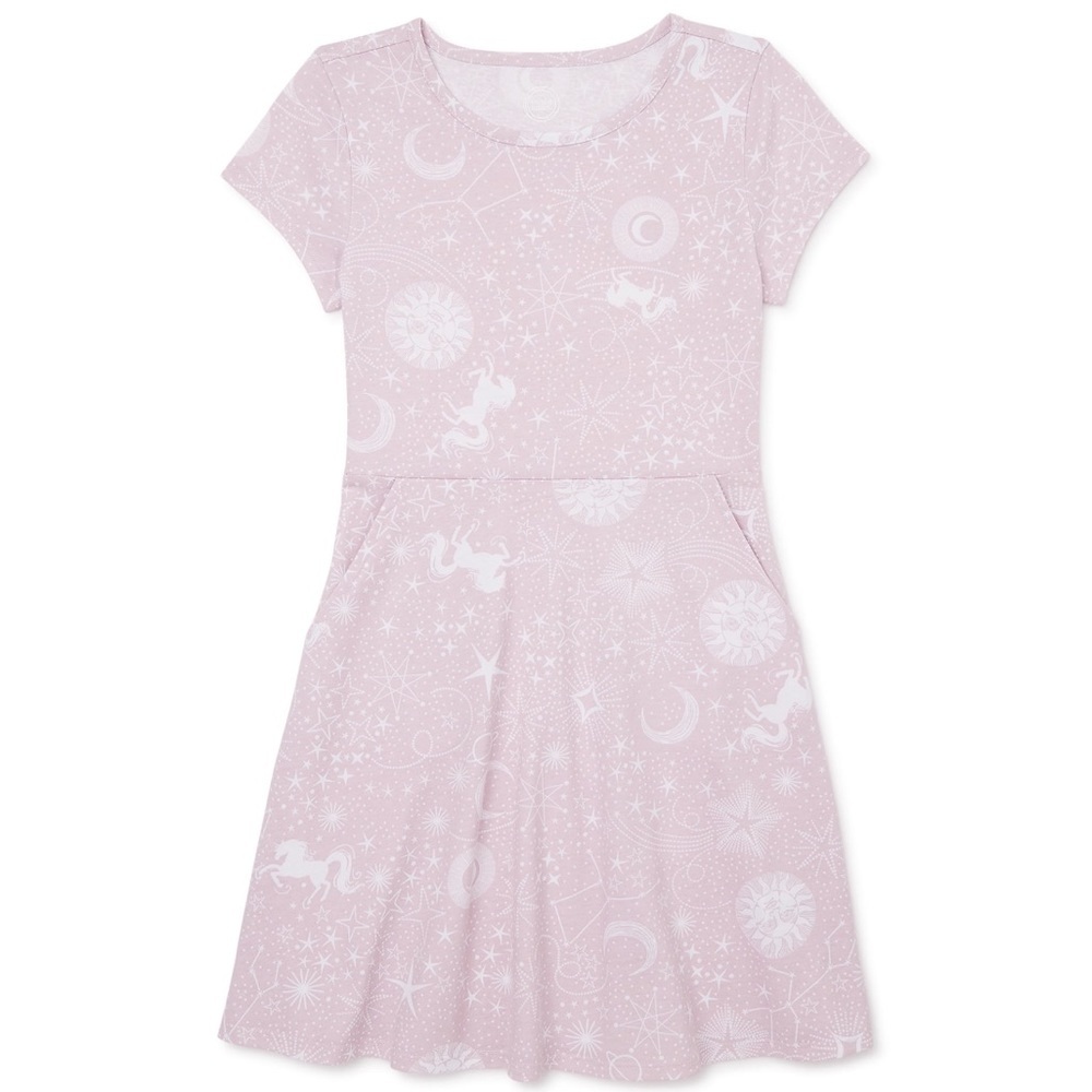 Wonder Nation Girls Short Sleeve Play Dress with Pockets